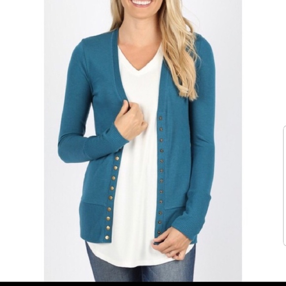 Last one!! Teal button cardigan sweater - Picture 2 of 2